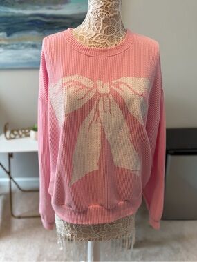Bucket List Women’s Pink Bow-Graphic Sweater